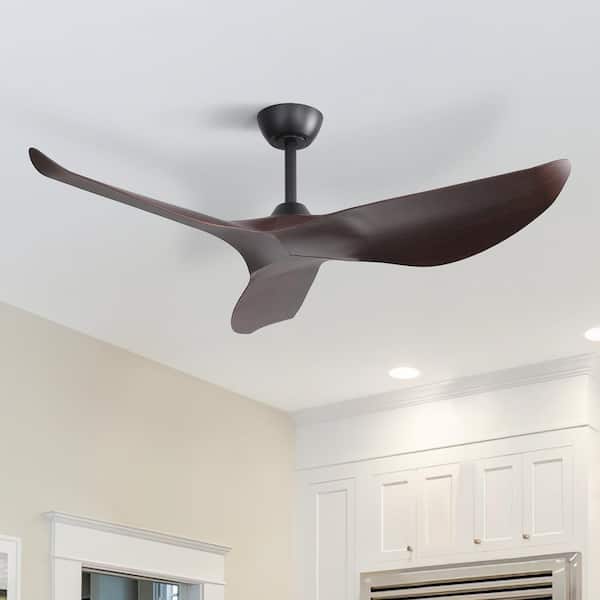 52 in. Indoor/Outdoor Black Ceiling Fan without Light for Bedroom or Living Room