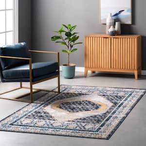 Carin Machine Washable Blue 4 ft. x 6 ft.  Persian Area Rug