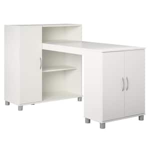 Lonn 59.61 in. White Hobby and Craft Desk with Storage Cabinet