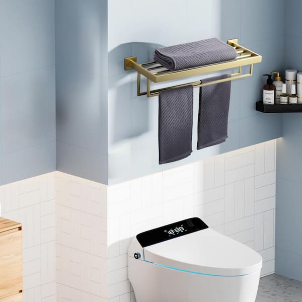 24 in. Wall Mounted Towel Rack with 2-Towel Bars in Stainless Steel Brushed Gold