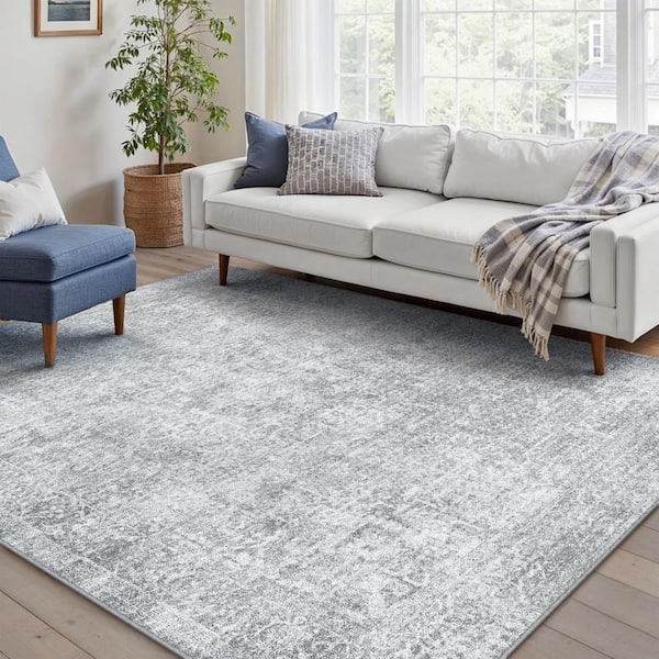 Lambert Gray 6 ft. x 9 ft. Vintage Washable Medallion Distressed Area Rug