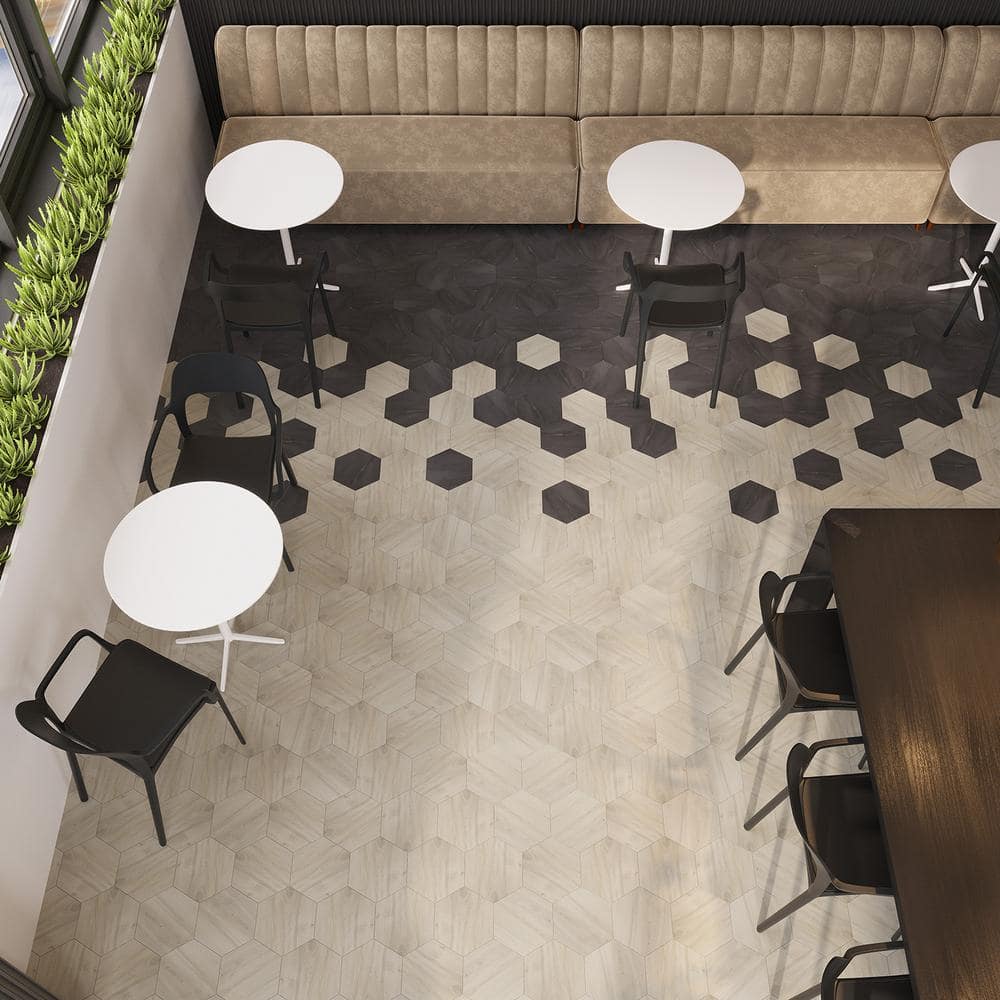 Meteorite Black Hexagon Matte Vinyl Mosaic Tile