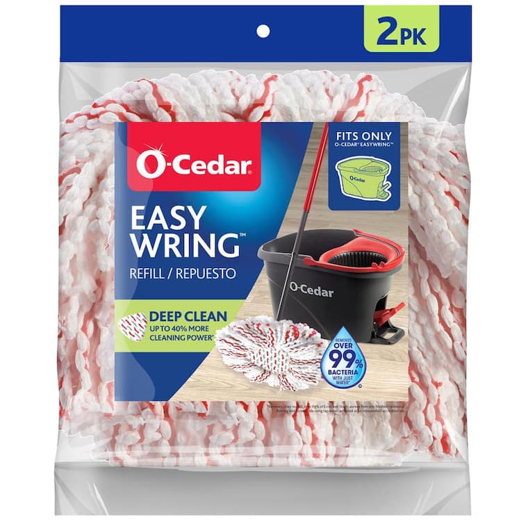 O-Cedar EasyWring Deep Clean Spin Mop Head Replacements, 40% More Scrubbing Power, Washable Microfiber Refills (2-Pack)
