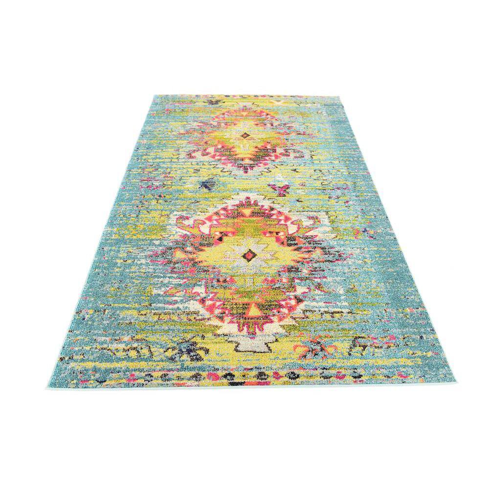 Abstract Blue Synthetic 5' x 8' Easy-Care Rectangular Rug