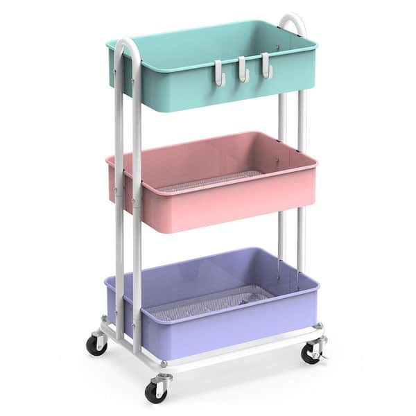 3-Tier Metal -Wheeled Utility Cart in Muticolor