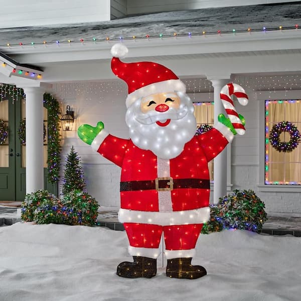 8 ft. Yuletide Lane Giant-Sized LED Santa with Candy Cane Holiday Yard Decoration Y12