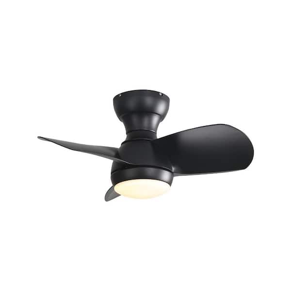 Unbranded 23 in. Indoor Ceiling Fan With 3 Color Dimmable 3 ABS Blades Remote Control DC Motor Black With 18W Led Light