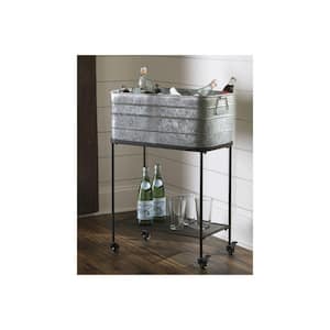 Gray and Black 7.5 Gal Rectangular Metal Beverage Tub with Stand and Open Grid Shelf
