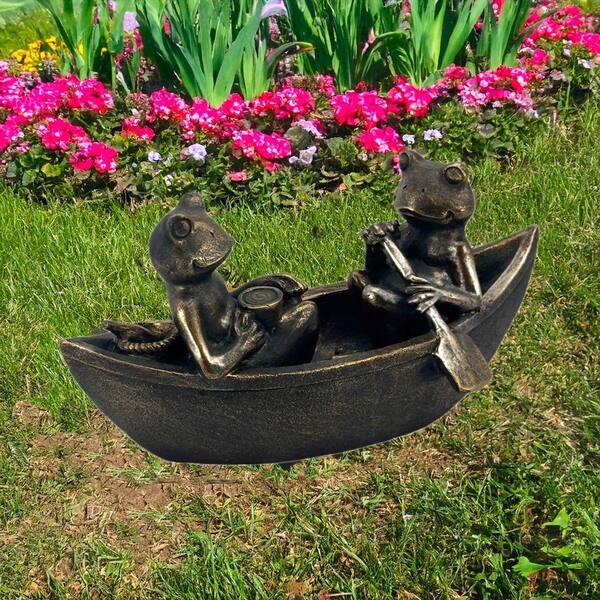 Galt International 14 in. Rowing Frogs Copper-Look Resin Garden