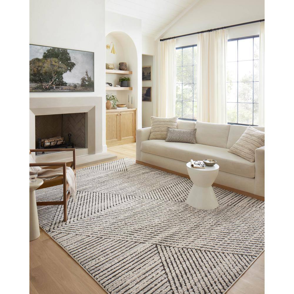 Charcoal and Ivory Geometric Wool Blend Runner Rug