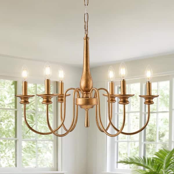 GoYeel 6-Light Antique Gold Vintage Candle Chandelier with