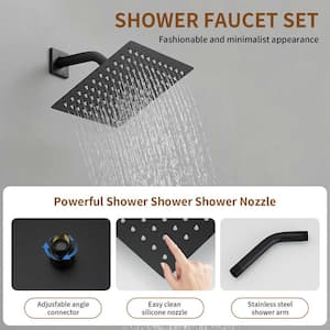 Single-Handle 2-Spray Rainfall Square Shower Faucet 2.5 GPM with High Pressure Tub Spout in Matte Black (Valve Included)