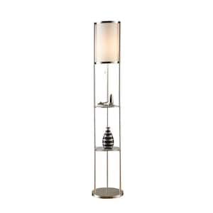 63 in. Brushed Steel Floor Lamp with Glass Shelf