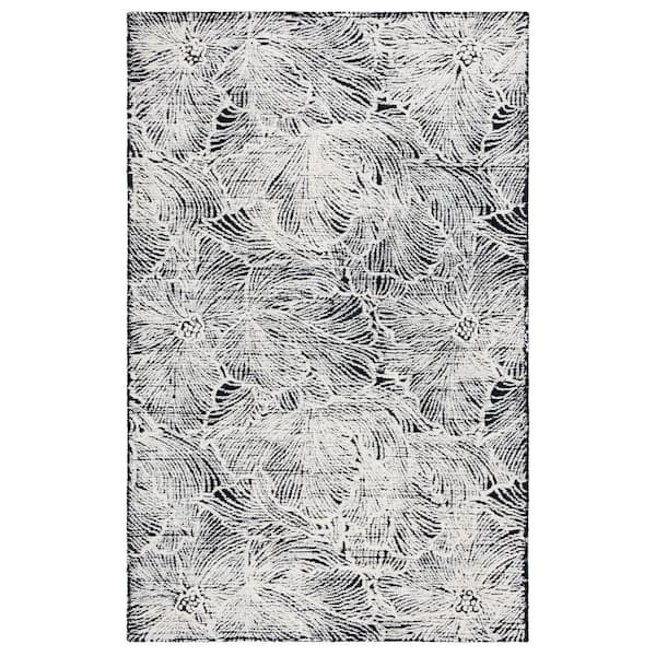 SAFAVIEH Ebony Black/Ivory 8 ft. x 10 ft. Floral Area Rug