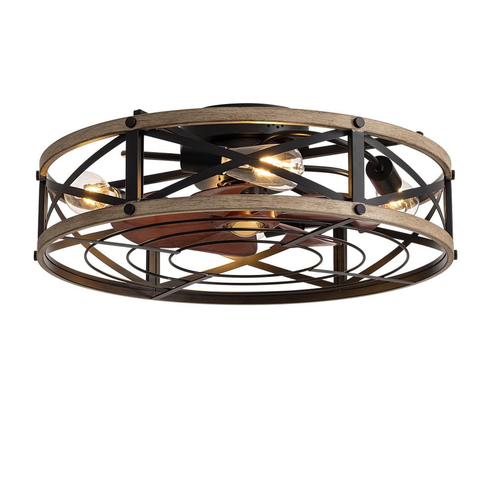 24 In. Brown Famrhouse Flush Mount Ceiling Fan with Lights and Low Profile Ceiling Design Remote Control for Living Room price history on PriceWatchPro