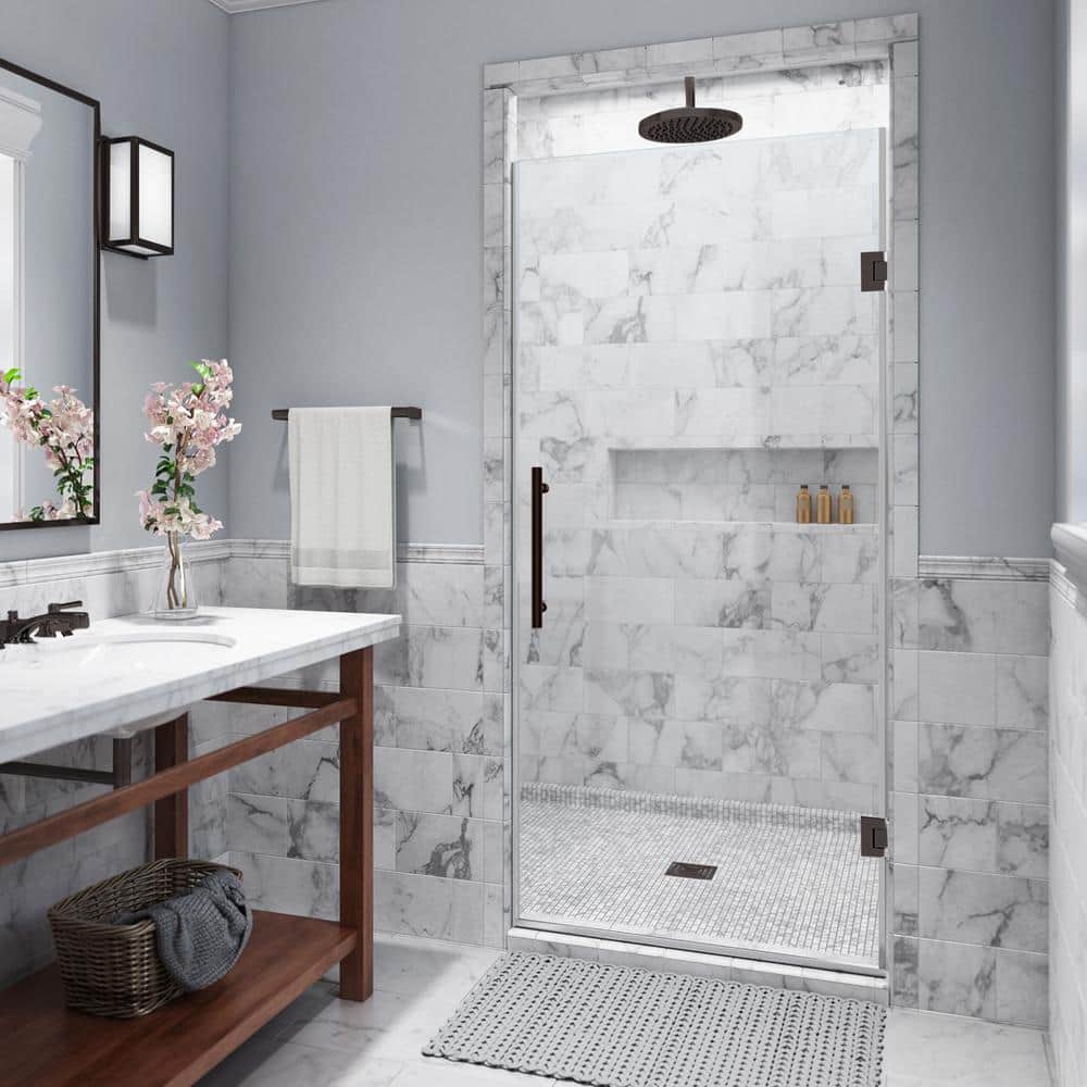 Kinkade 37.75 - 38.25 in. W x 72 in. H Frameless Hinged Shower Door with StarCast Clear Glass in Bronze price history on PriceWatchPro