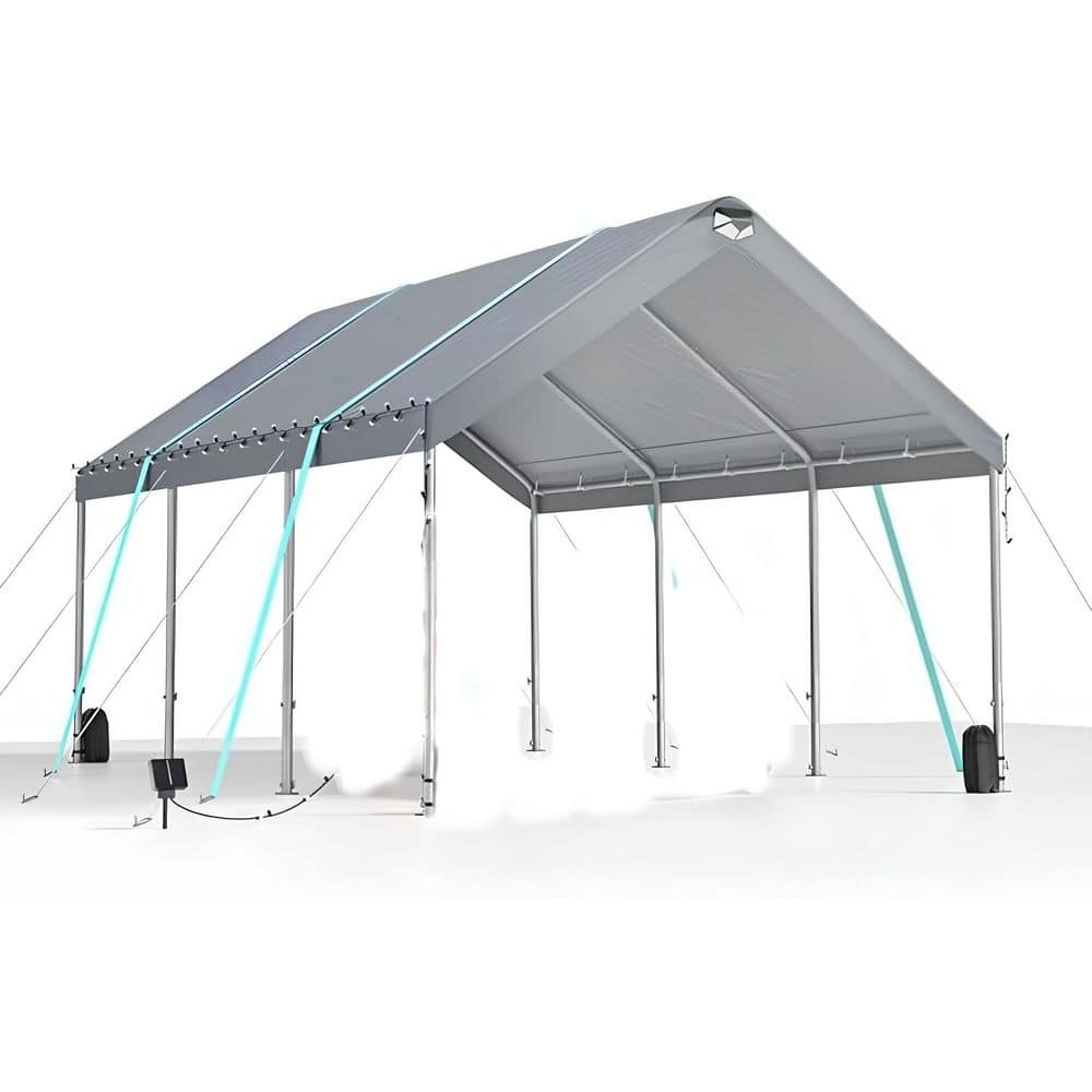 19.98 ft. W x 9.98 ft. D x 10.96 ft. H Gray Heavy Duty Metal Carport Canopy