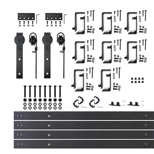 10 ft./120 in. Black Rustic Double Track Bypass U-Shape Sliding Barn Door Hardware Kit - Classic Design Roller