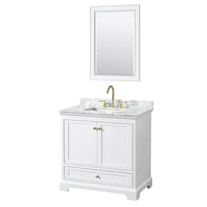 Deborah 36 in. W x 22 in. D x 35 in. H Single Sink Bath Vanity in White with White Carrara Marble Top and 24 in. Mirror