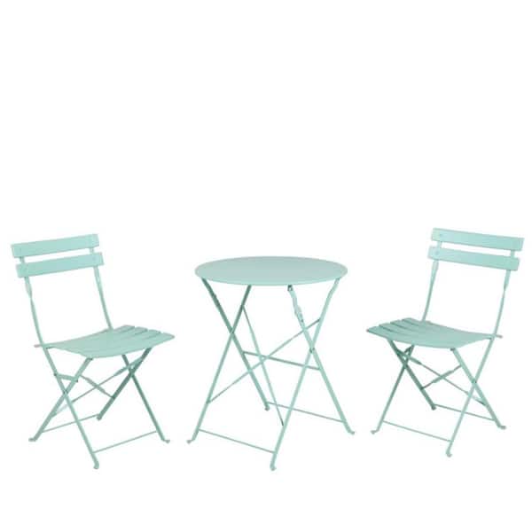 Tatayosi 23.6 in. L 3-Piece Mint Green Metal Folding Outdoor Bistro Set