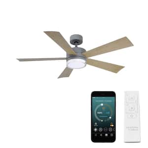 Wynd 52 in. Smart Indoor/Outdoor 5-Blade Ceiling Fan Graphite Weathered Gray with 3000K LED and Remote Control