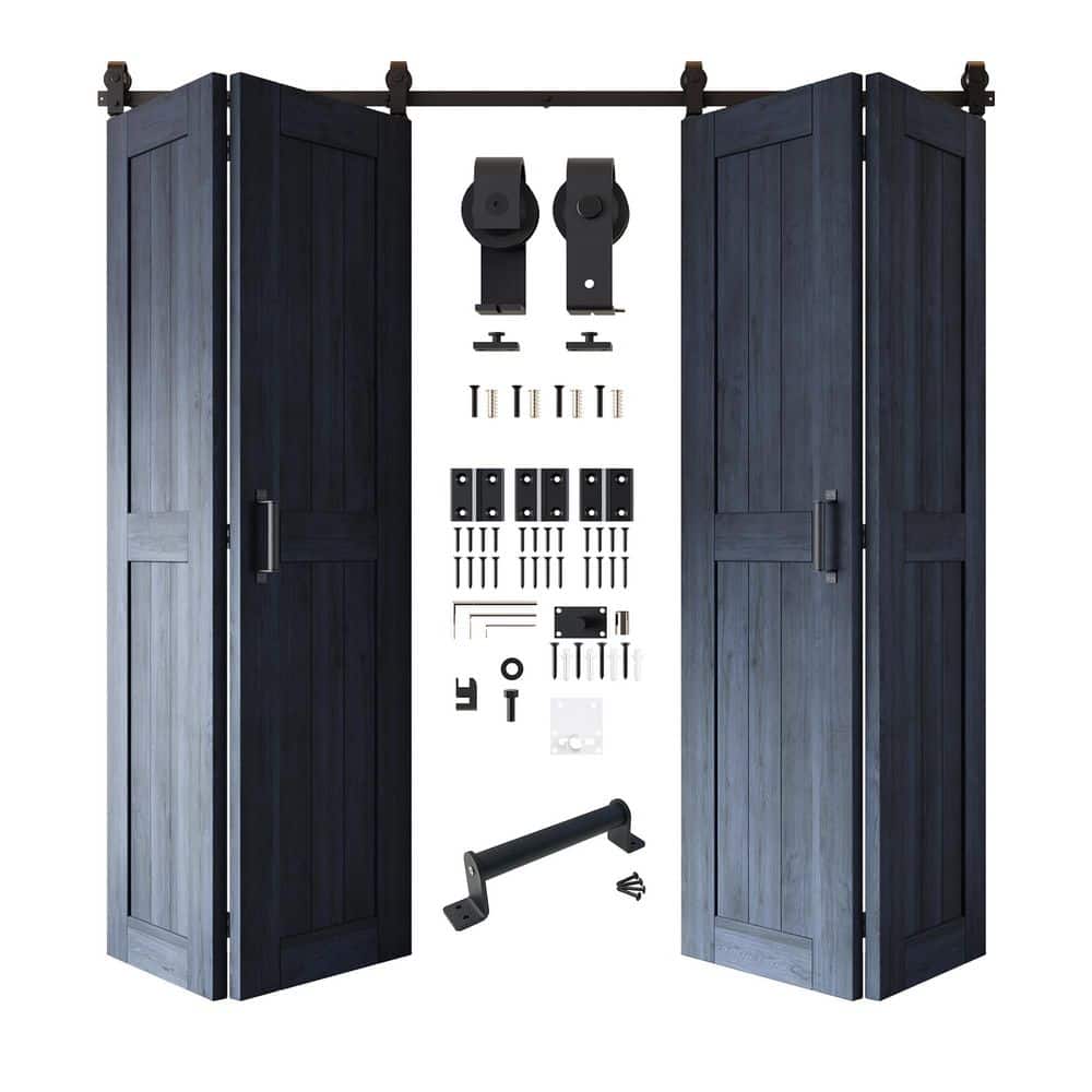 22 in. x 84 in. 5-in-1 Design Navy Solid Core Double Pine Wood Bi-fold Door with T-Shape Roller Hardware Kit price history on PriceWatchPro