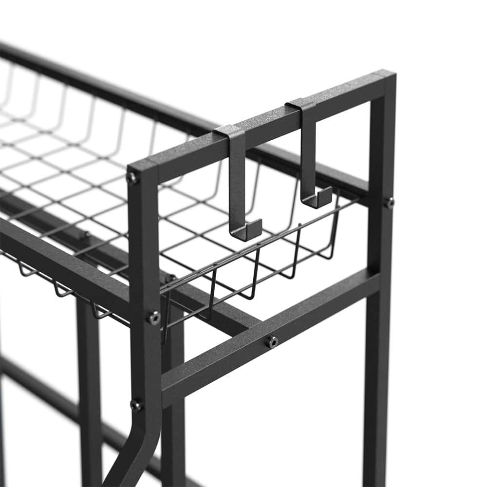 Black Metal Freestanding 3-Bike Storage Rack with Hooks