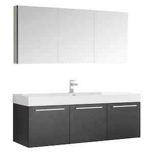 Vista 59 in. Vanity in Black with Acrylic Vanity Top in White with White Basin and Mirrored Medicine Cabinet