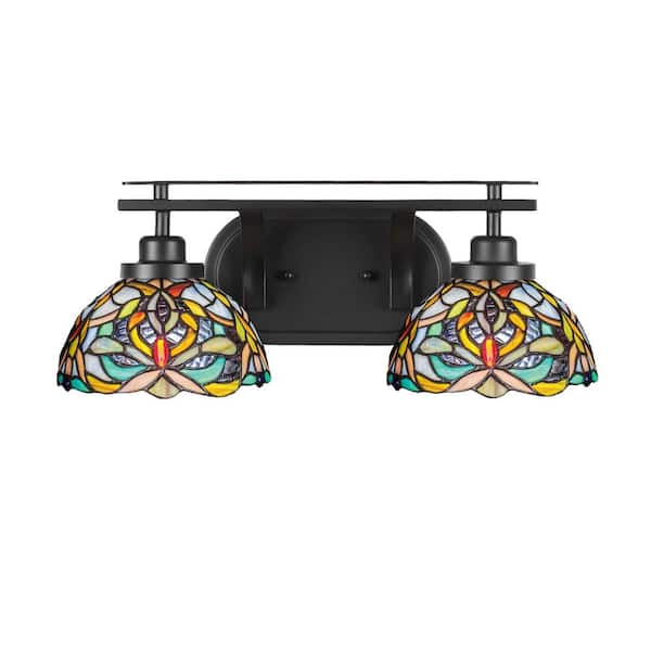 Monroe 18.25 in. 2-Light Matte Black Vanity Light with 7 in. Blue