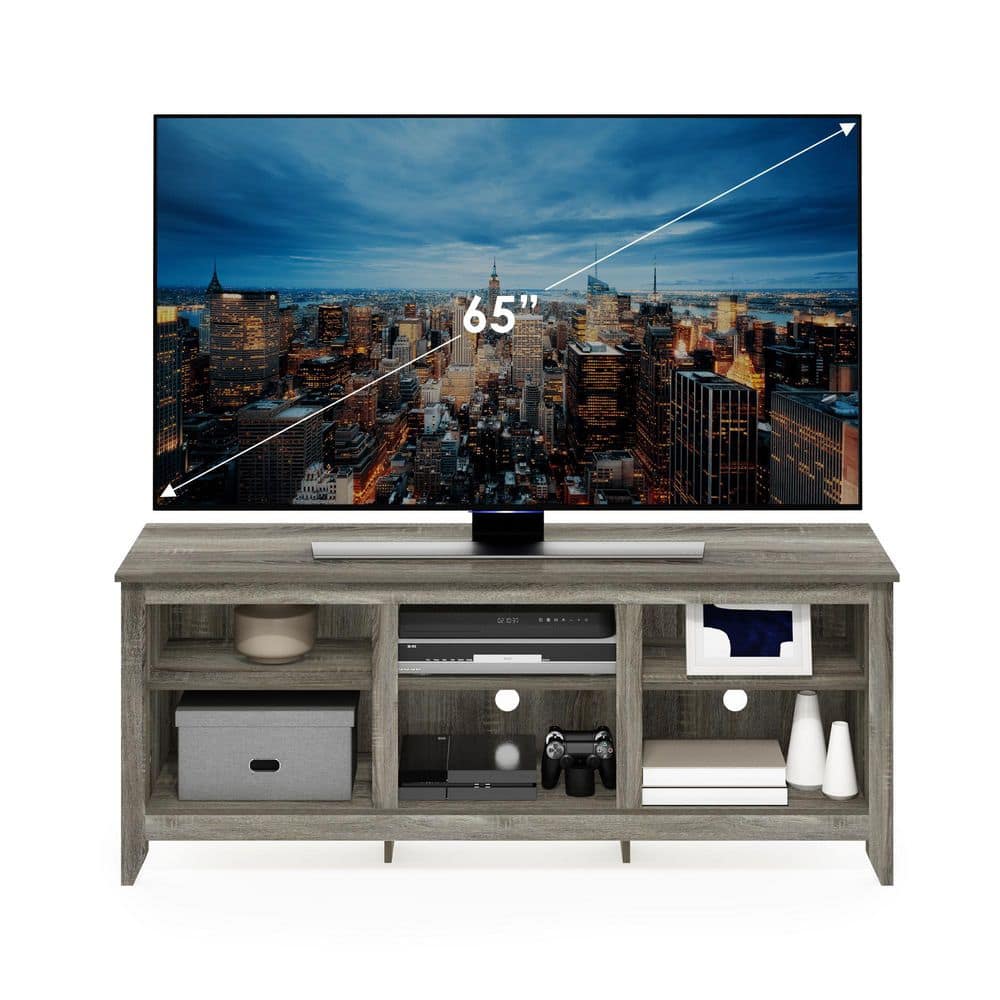 Elegant French Oak Grey 65" TV Stand with Mount and Shelves