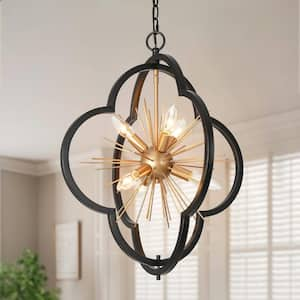 20 in. 6-Light Farmhouse Dark Gold Pendant Light, Modern Black DIY Sputnik Chandelier, Dining Room Pendant Hanging Light