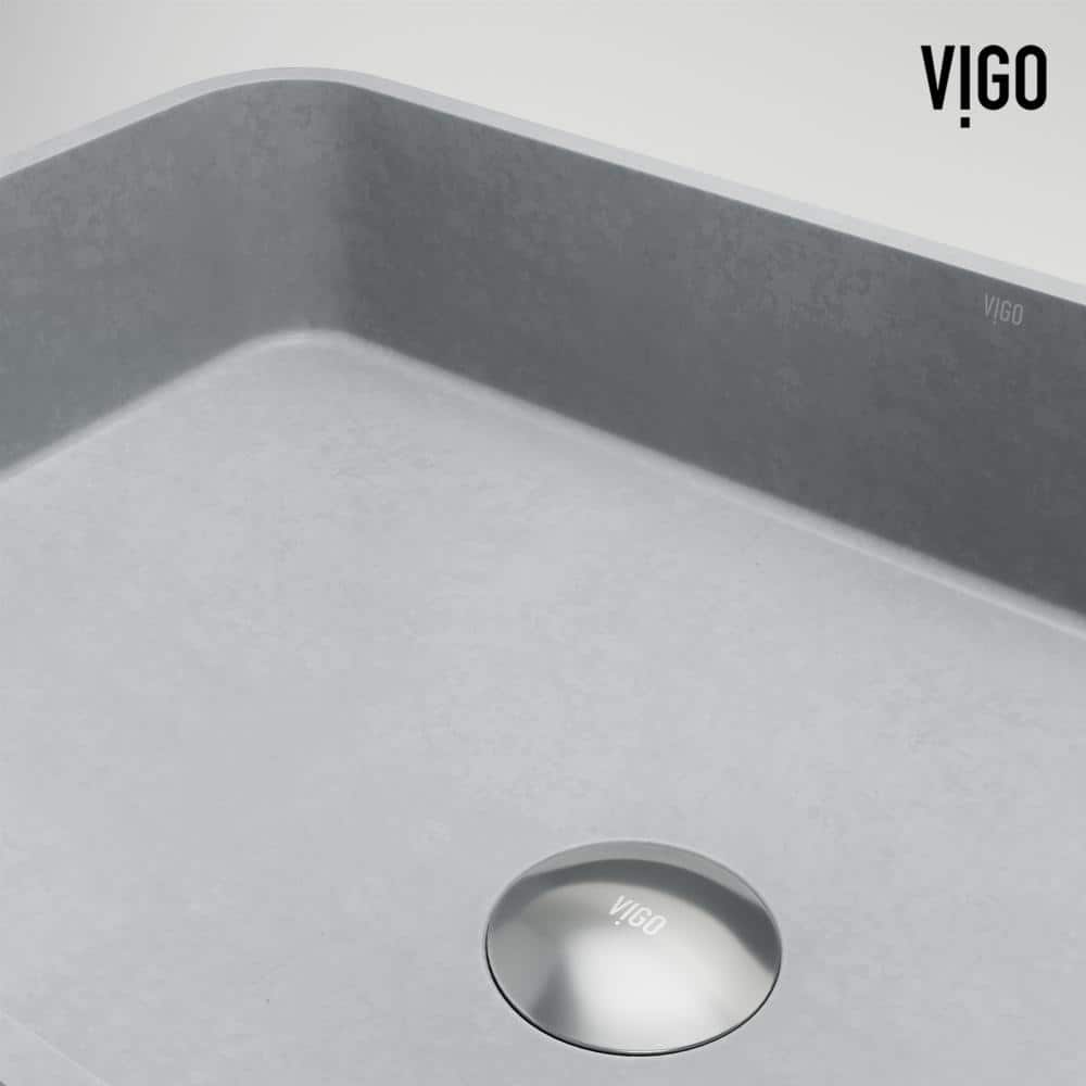 Cadman Gray Concrete Rectangular Vessel Sink with Brushed Nickel Faucet
