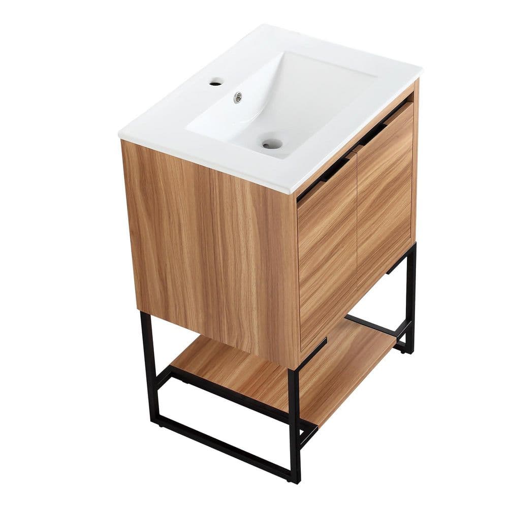 24 in. W x 18 in. D x 34.25 in. H Bath Vanity in Brown Wood Grain with Whit