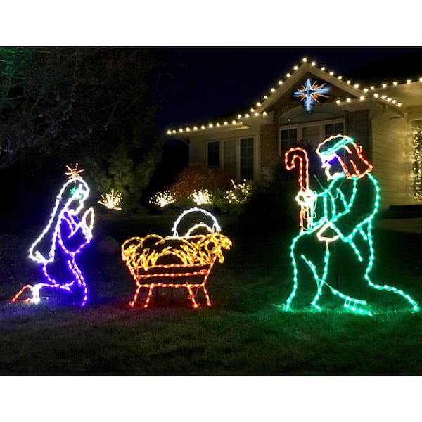 4 ft. 681-Light Multi-Color Nativity Set with Star Novelty Light (4-Piece)