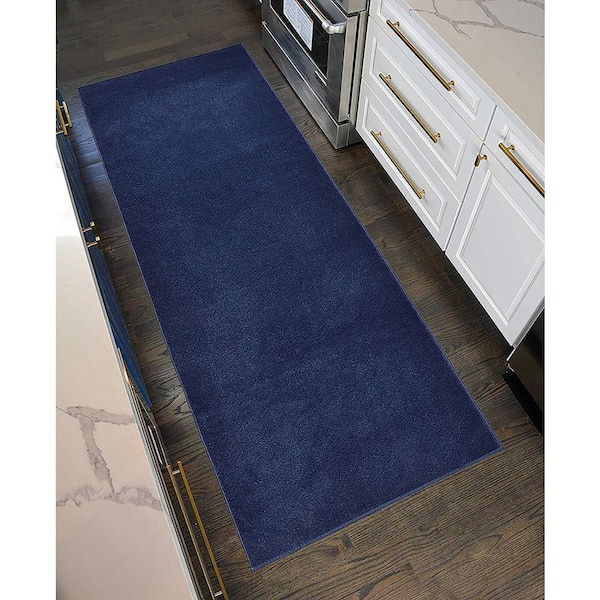 Custom Size Runner Rug Soft Collection Solid Navy 36 in. W x 384 in. L Stair Runner 96 sq. ft.