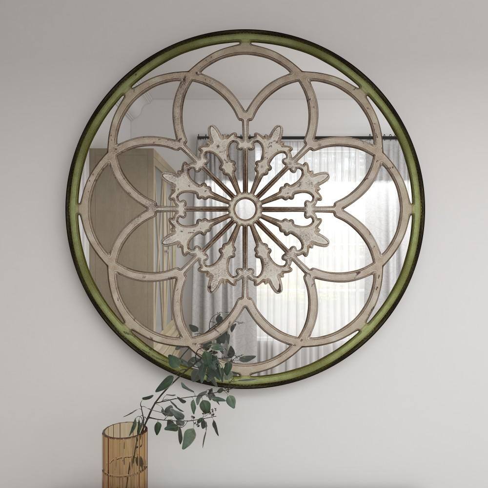 Vintage White Floral Medallion Round Wall Mirror