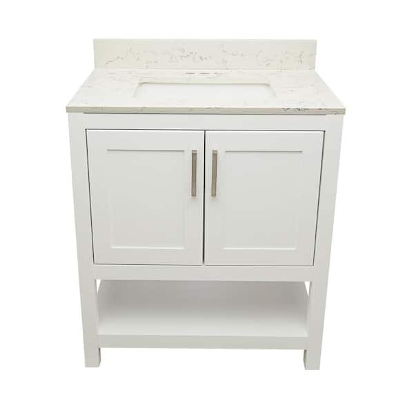 Ella Taos 31 in. W x 22 in. D x 36 in. H Bath Vanity in White with Quartz Stone Lyra White Top with White Basin