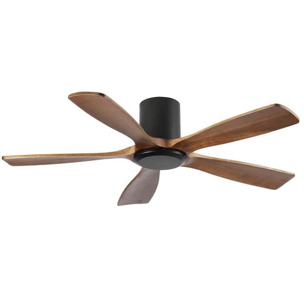 60 in. Black Flush Mount Standard Wood Blade Ceiling Fan with Light and Remote Control, Quiet Motor