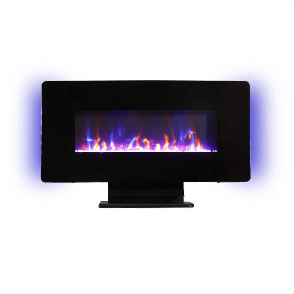 35.98 in. Curved Freestanding or Wall Mounted Electric Fireplace in Black w
