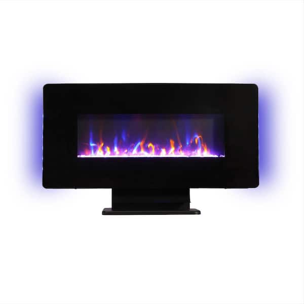 Amucolo 35.98 in. Curved Freestanding or Wall Mounted Electric Fireplace in Black with Adjustable Flame Color and Remote Control