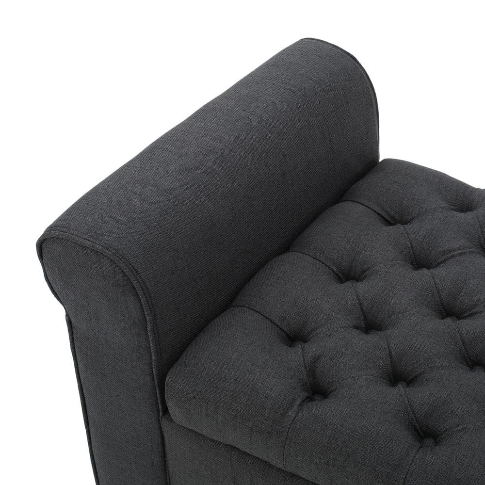Dark Gray Tufted Fabric Storage Bench with Arms