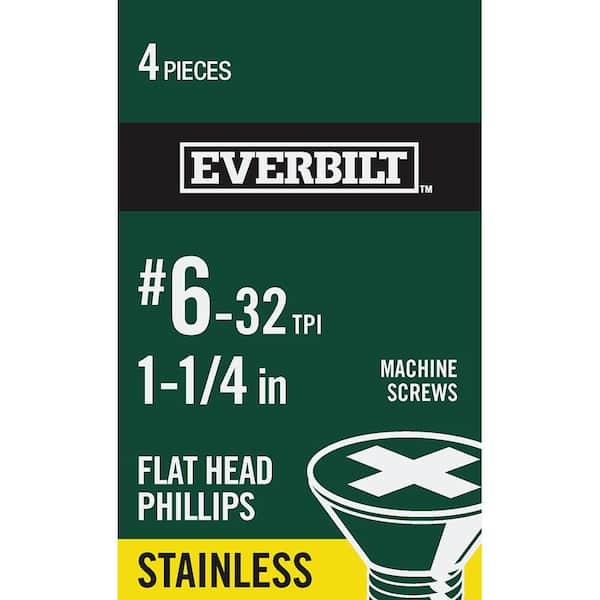 Everbilt #6-32 x 1-1/4 in. Phillips Flat Head Stainless Steel Machine Screw (4-Pack)
