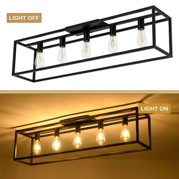 HUOKU Libtad 5-Light 40.9 in. W Matte Black Farmhouse Flush Mount