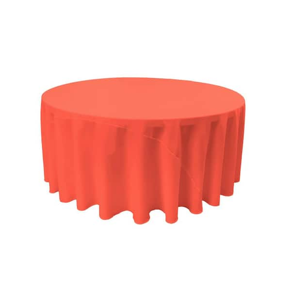 LA Linen 120 in. Coral Polyester Poplin Round Tablecloth