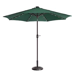 9 ft. Steel Solar LED Lighted Patio Market Umbrella with Auto Tilt, Easy Crank Lift in Green