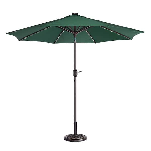Villacera 9 ft. Steel Solar LED Lighted Patio Market Umbrella with Auto Tilt, Easy Crank Lift in Green