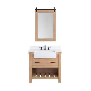Villareal 36 in.W x 22 in.D x 34 in.H Single Farmhouse Bath Vanity in Weathered Pine with Composite Stone Top and Mirror