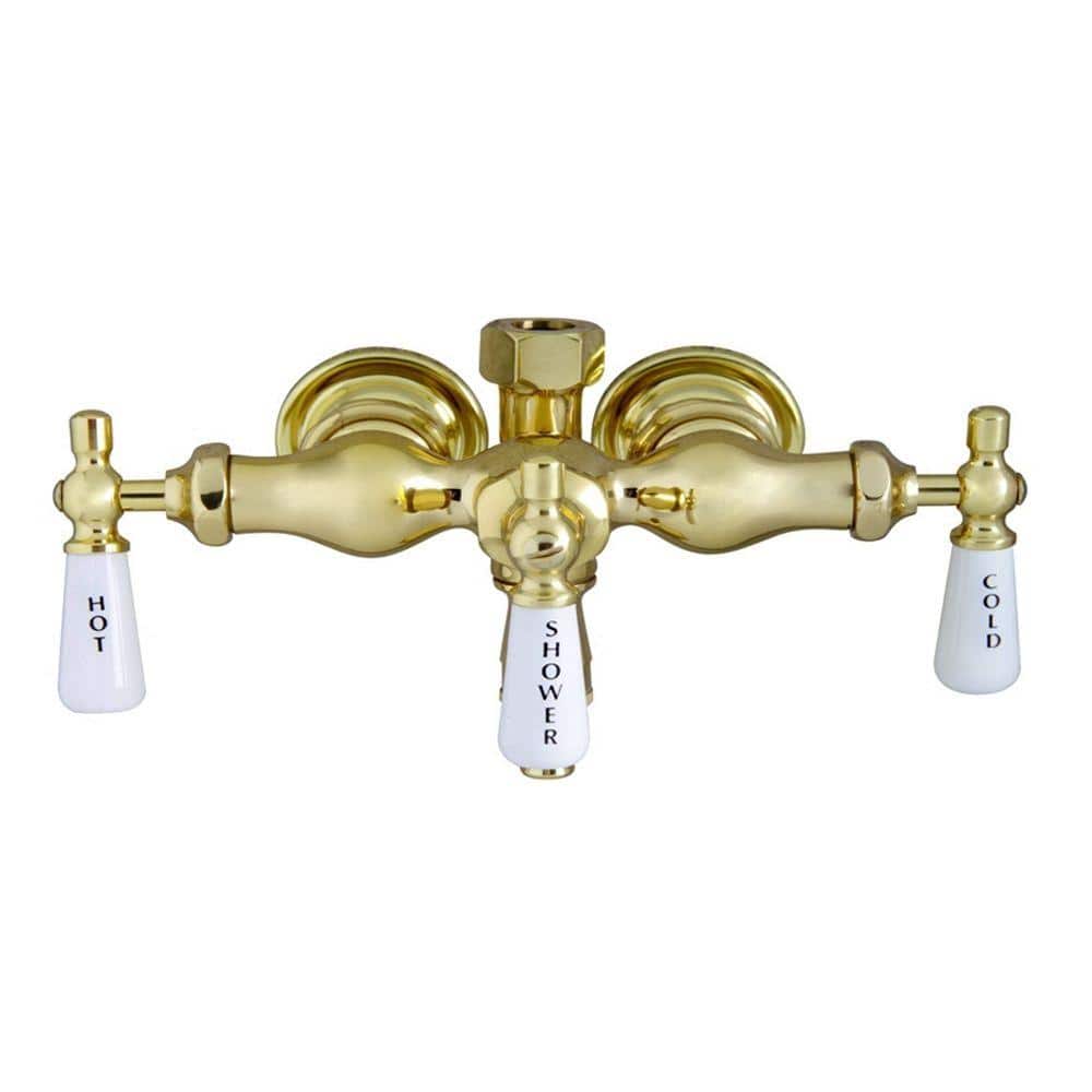 Polished Brass Wall Mounted Clawfoot Tub Faucet with Handshower