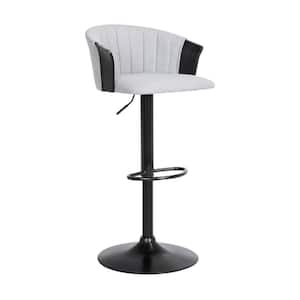 33 in. Gray and Black Low Back Metal Frame Bar Stool with Fabric Seat