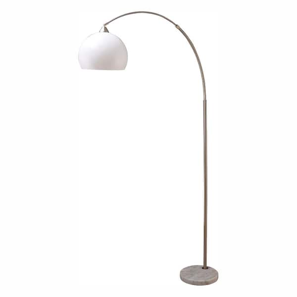ORE International 76 in. H Modern Silver Arc Floor Lamp with White Marble Base